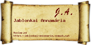 Jablonkai Annamária névjegykártya